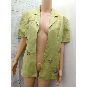 Jessica Howard Green Beaded Short Sleeve Cardigan Sz 10